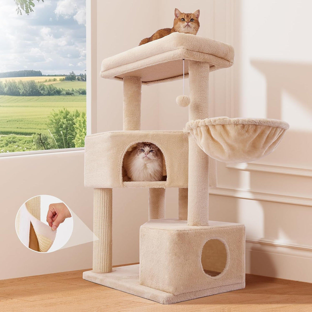 Gardner Pets Large Cat Tree For Medium To Large Cats, Heavy-Duty Cat Tower With Scratch Post And Washable Top Perch. Sel