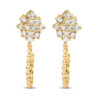 14K Yellow Gold Plated .925 Sterling Silver 1/10 Cttw Diamond Floral Cluster and Beaded Hoop Stud Earrings (H-I Color, I1-I2 Clarity)