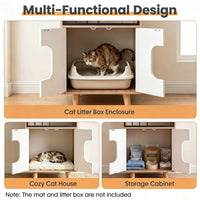 Natural & White Hidden Cat Litter Box Furniture, Elevated Cat Lounge Top Enclosed Cat Washroom Cabinet with Raised Legs 
