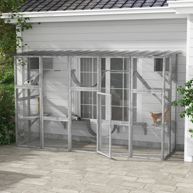 Playground Cat Window Box Outside Enclosure For Multiple Cats W Shelves & Bridges, Gray,Multiple Packages Shipped. Pleas