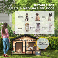 Dog House Outdoor, Wooden Dog Kennel Weatherproof with Porch, Openable Roof, Removable Bottom, Elevated Floor, Double Ro