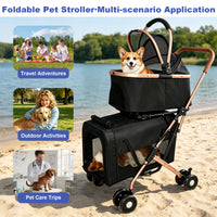 Double Pet Stroller for Dogs and Cats, Foldable Frame, 3-in-1 Convertible Carrier/Tote, Shockproof Wheels, Brake System,