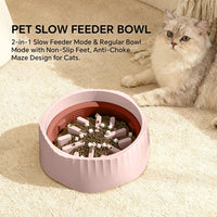 Pink-Dual-purpose Slow Food Bowl, Fast&slow Food Can Be Freely Switched To Adapt To Different Pet Eating Habits, Cross-b