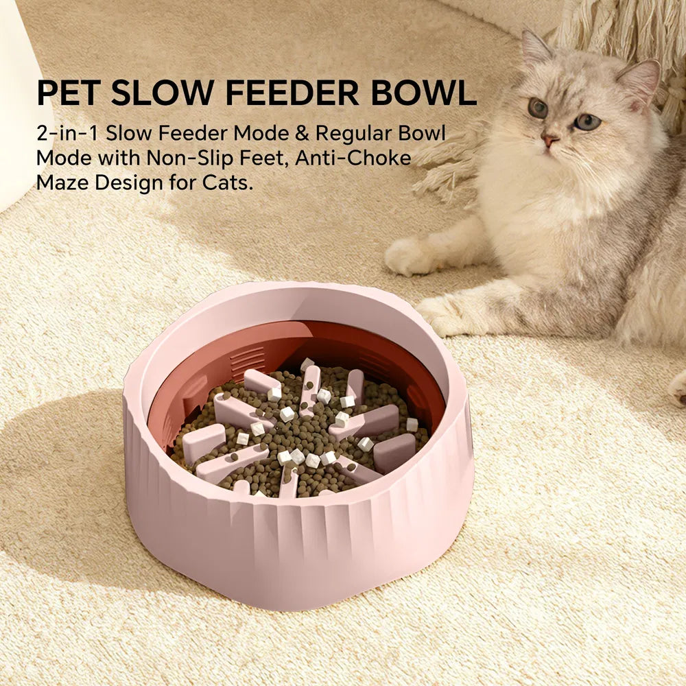 Pink-Dual-purpose Slow Food Bowl, Fast&slow Food Can Be Freely Switched To Adapt To Different Pet Eating Habits, Cross-b