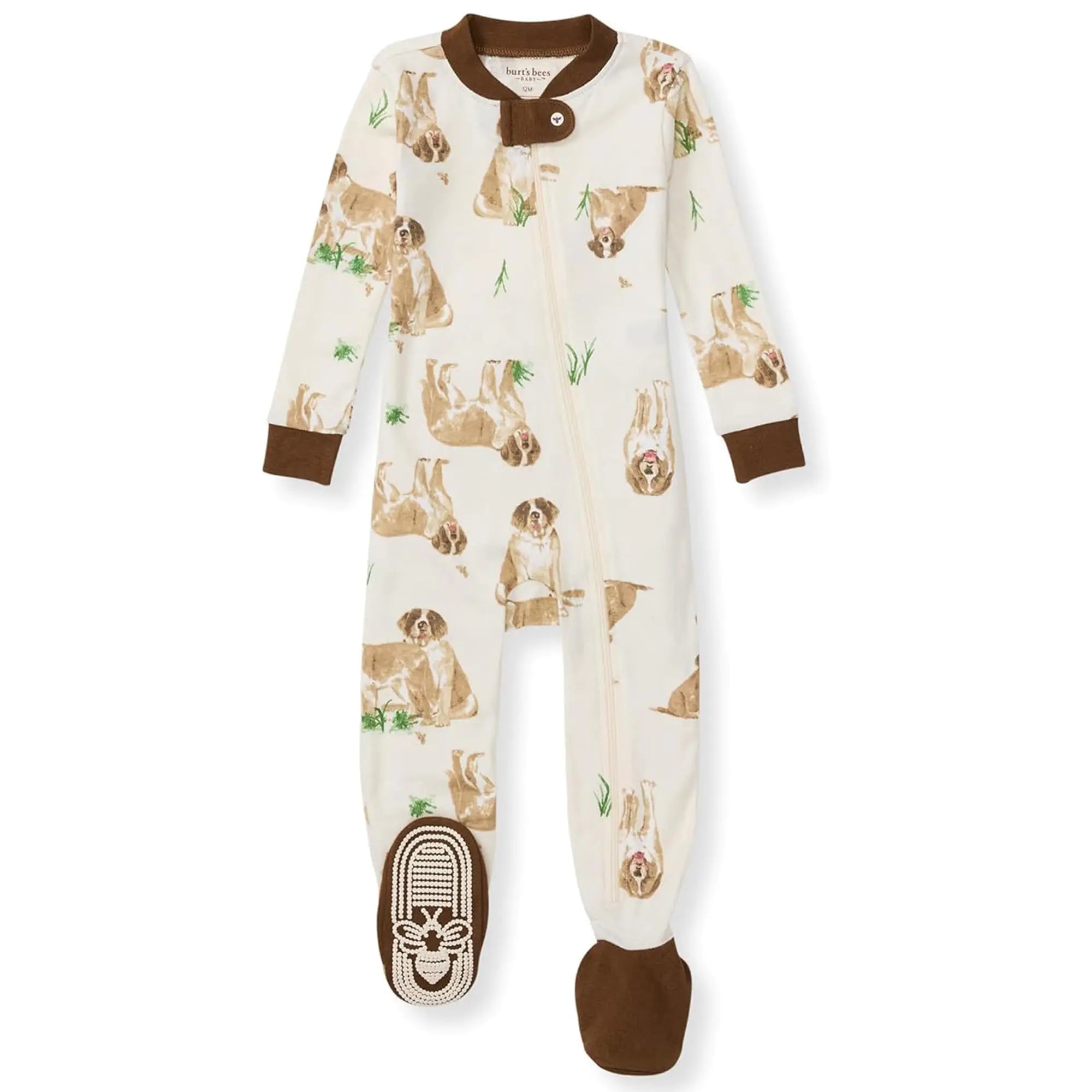 Burt's Bees Baby Baby Boys' Pajamas, Zip-Front Non-Slip Unisex Footed Sleeper Pjs, Organic Cotton 18 Months St Bernard Dog 1 - # BOAA11710014