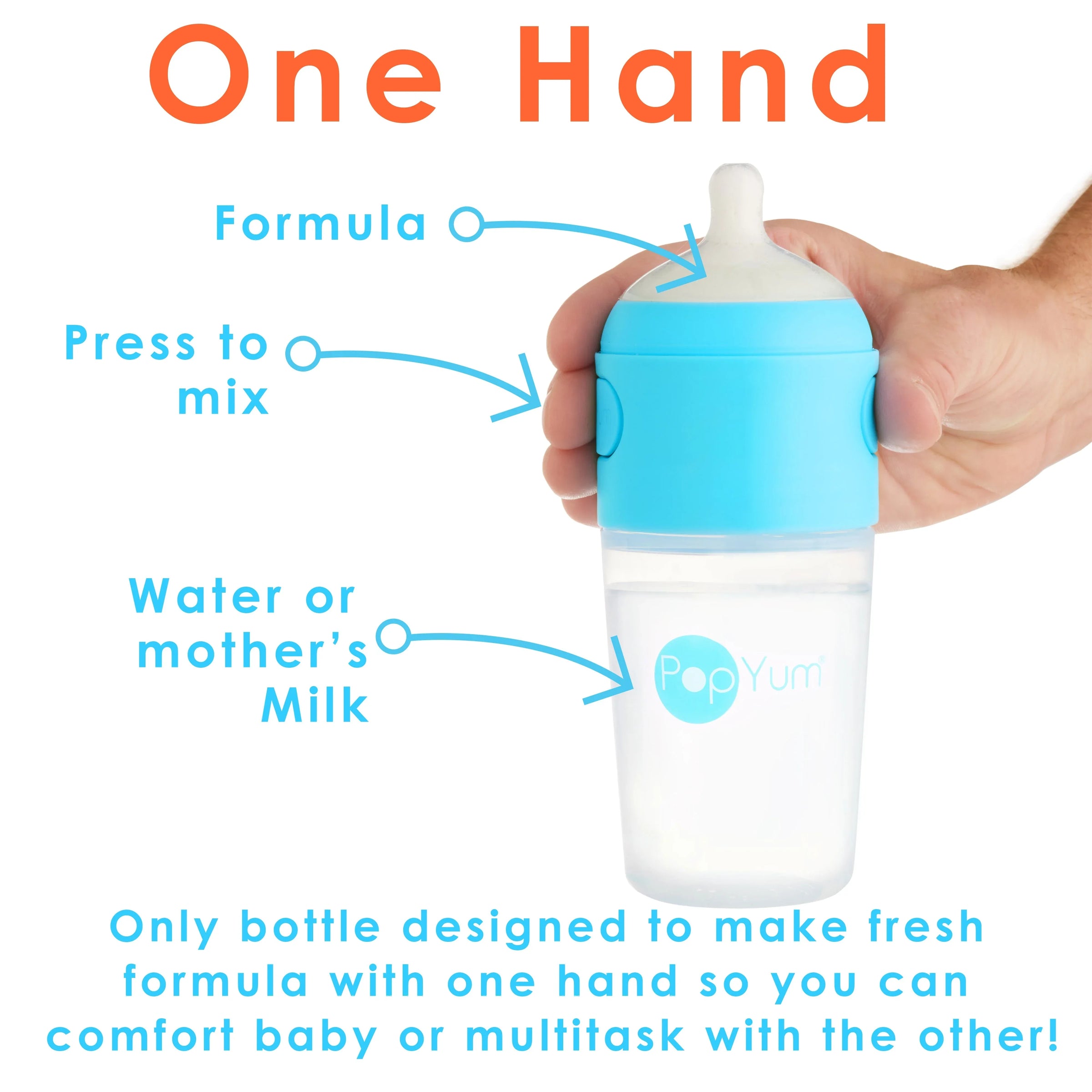 PopYum Blue Baby Bottle Set 4-Pack with Gray Drying Rack & Clear Drying Mat Bundle - BIG FRENCHIES