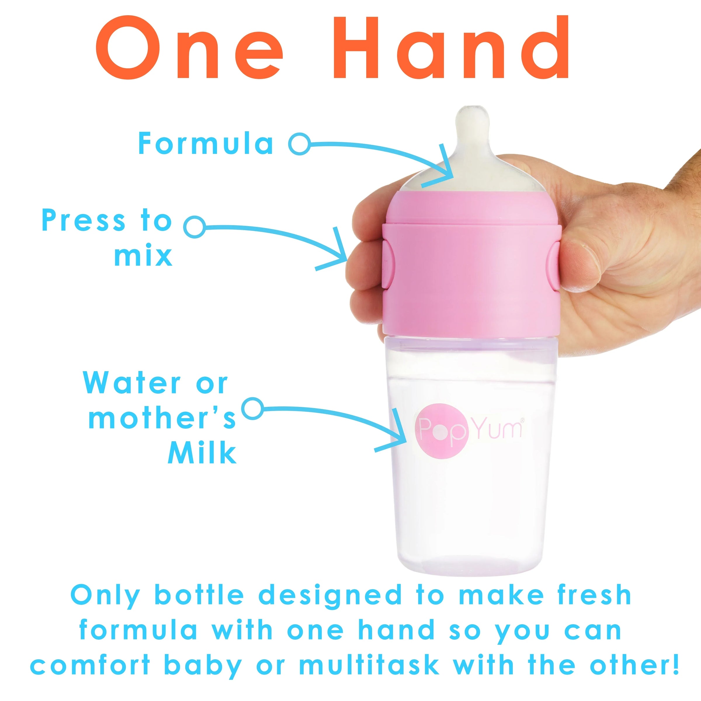 PopYum 9 oz Pink Formula Making Baby Bottle 3-Pack with White Drying Rack Bundle - BIG FRENCHIES
