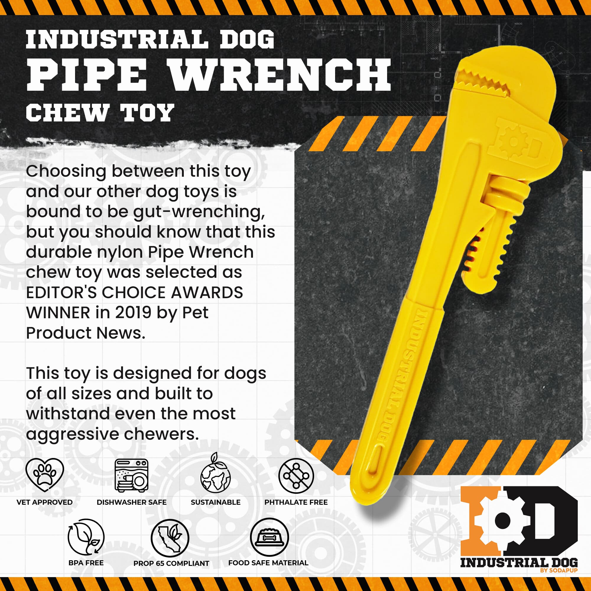 Pipe Wrench Nylon Dog Toy for Aggressive Chewers | USA Made | SodaPup - BIG FRENCHIES