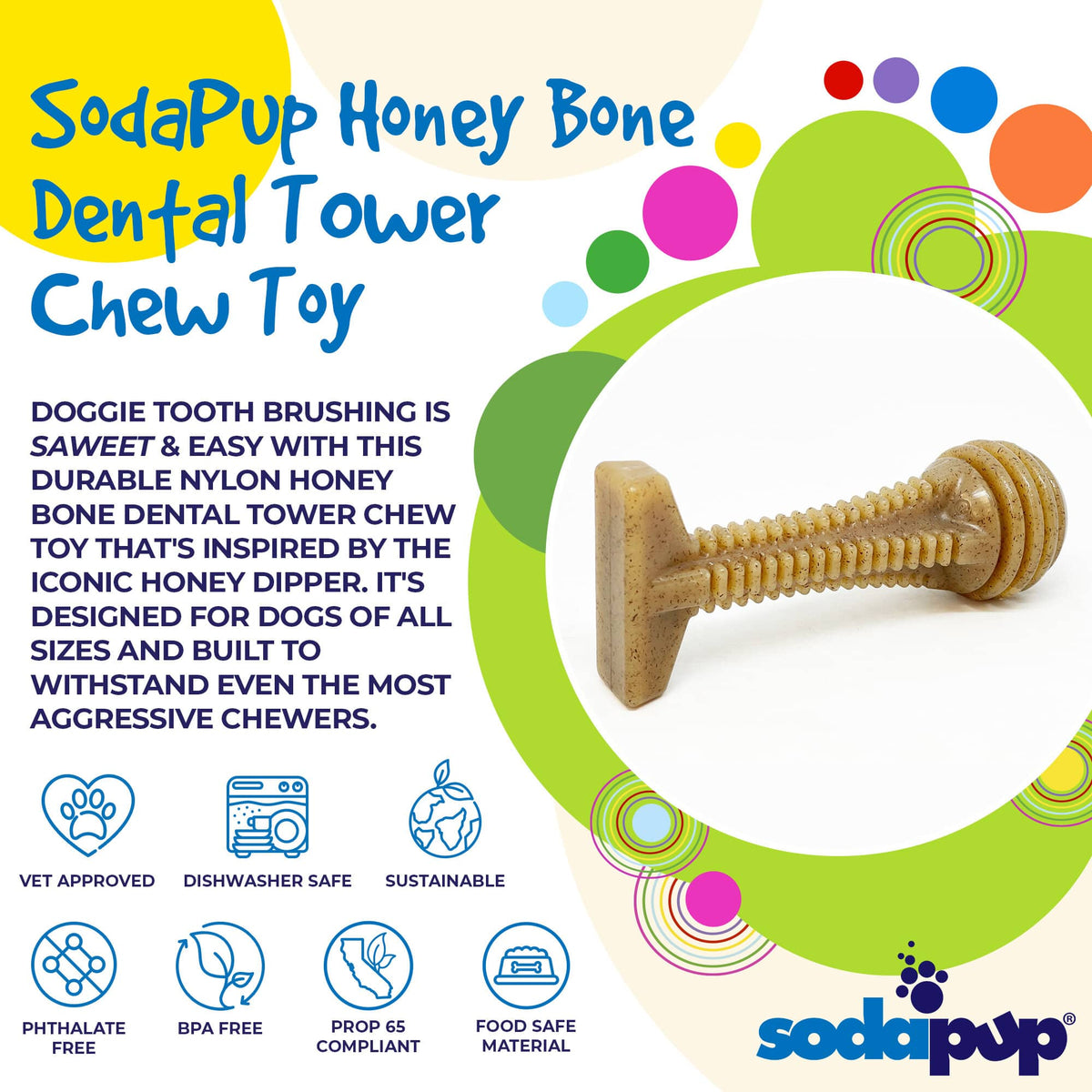 Honey Bone Dental Tower Nylon Chew Toy for Aggressive Chewers | USA Made - BIG FRENCHIES