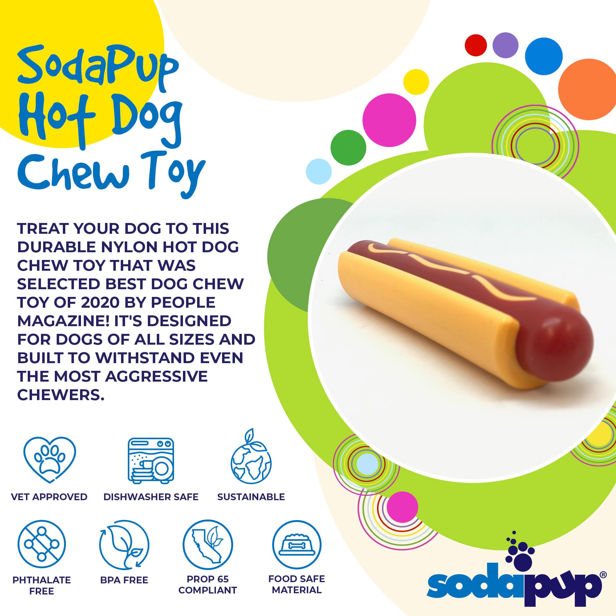 Hot Dog Nylon Dog Toy for Aggressive Chewers | USA Made | SodaPup - BIG FRENCHIES