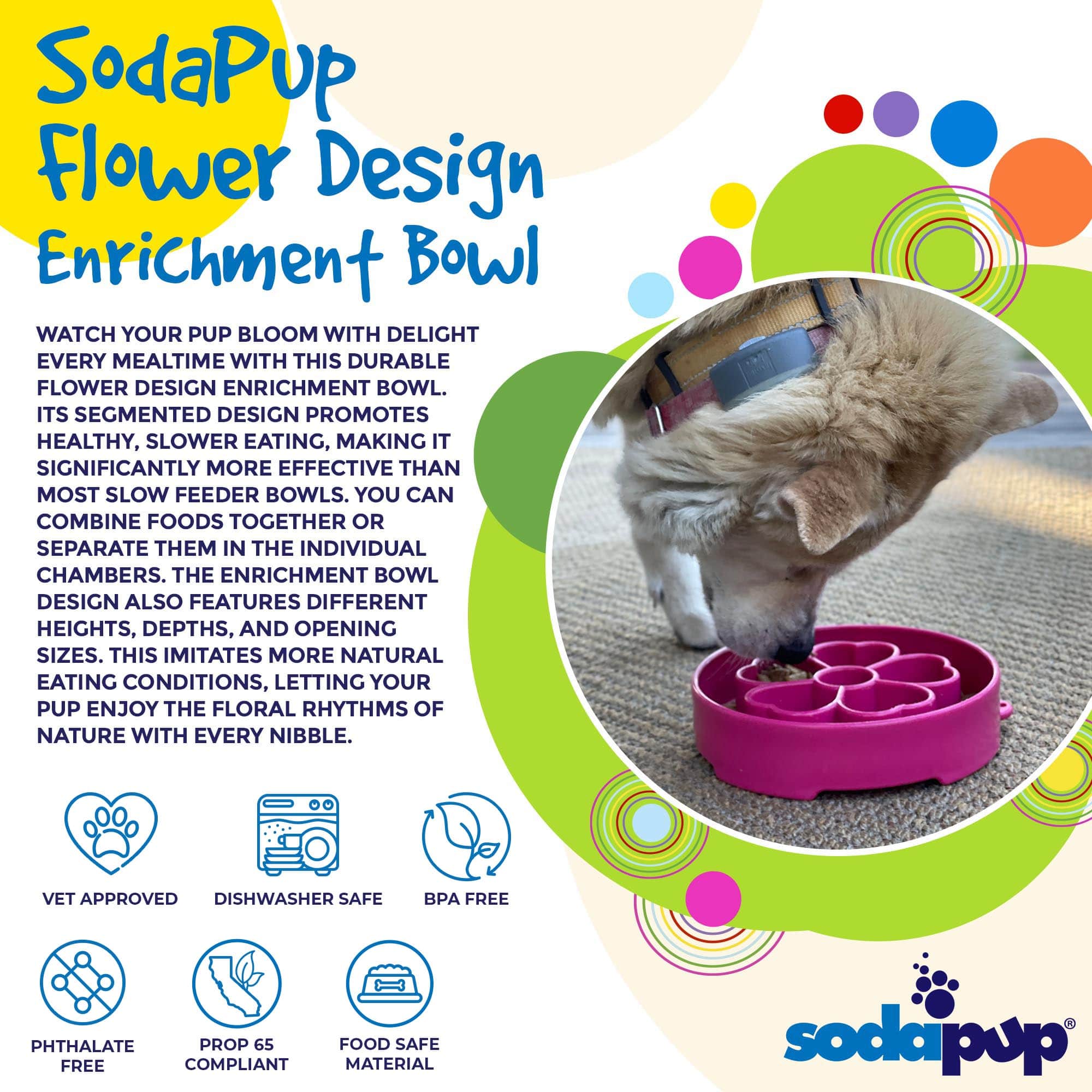 Flower eBowl Deep Slow Feeder Dog Bowl for Enrichment | USA Made - BIG FRENCHIES