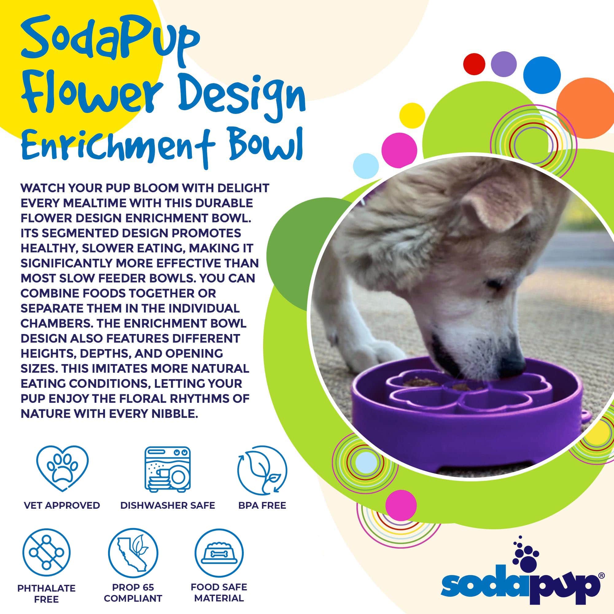 Flower eBowl Deep Slow Feeder Dog Bowl for Enrichment | USA Made - BIG FRENCHIES