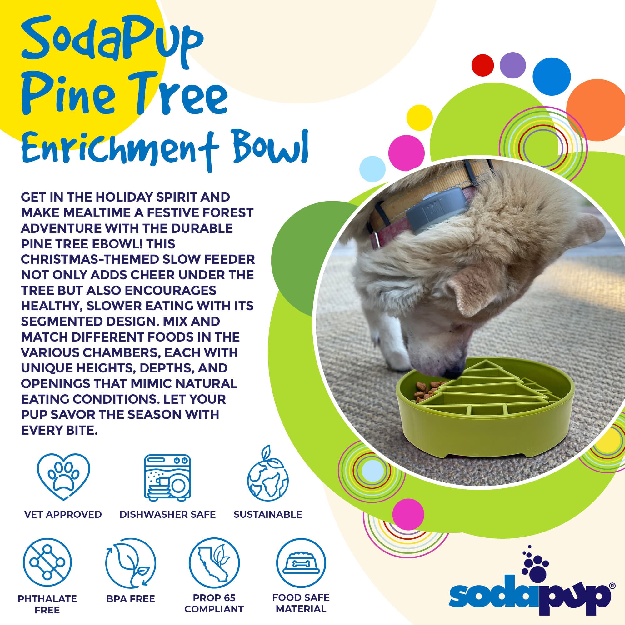 Pine Tree Christmas eBowl Deep Slow Feeder Dog Bowl for Enrichment | USA Made - BIG FRENCHIES