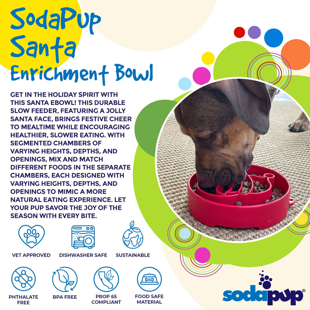 Santa Christmas eBowl Deep Slow Feeder Dog Bowl for Enrichment | USA Made - BIG FRENCHIES