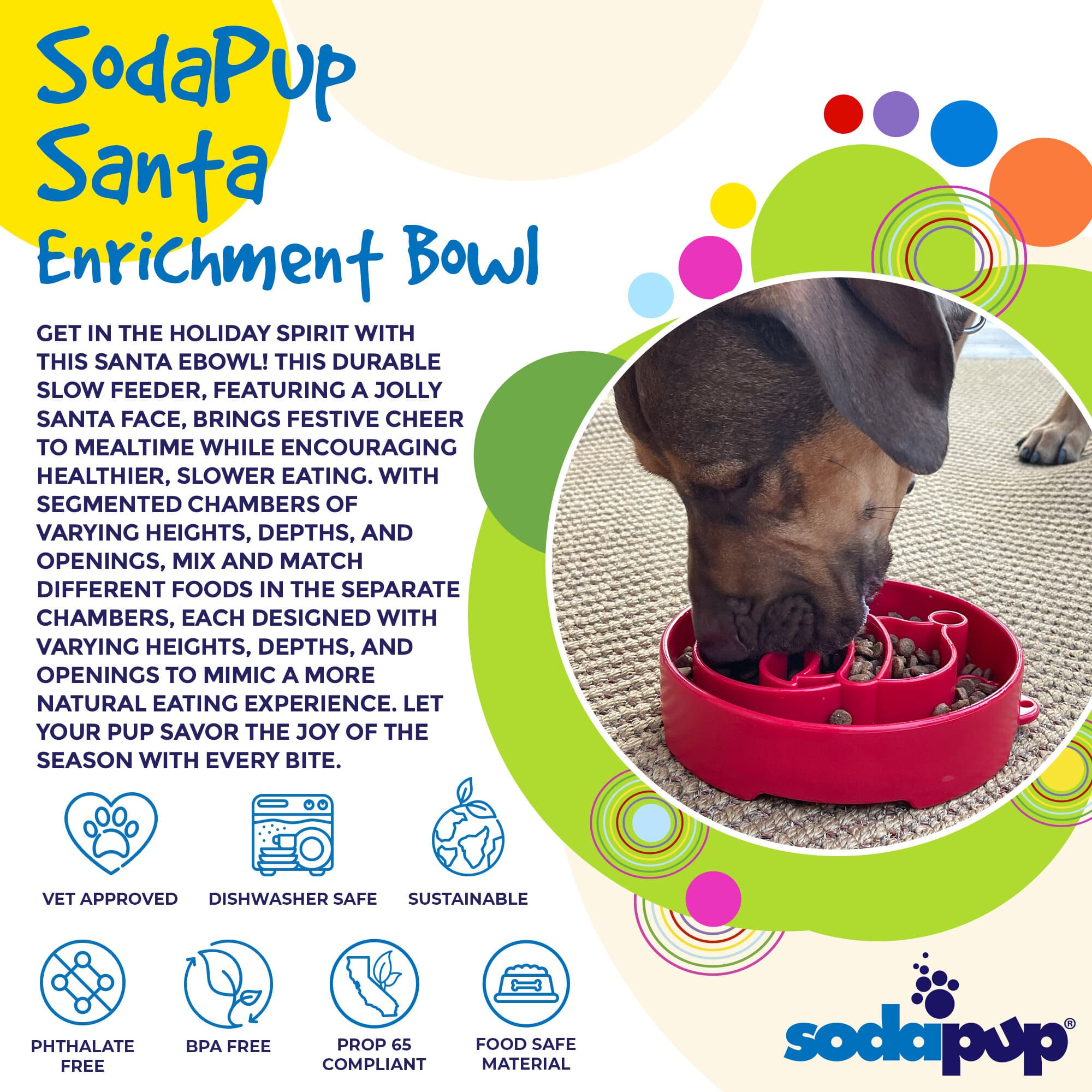 Santa Christmas eBowl Deep Slow Feeder Dog Bowl for Enrichment | USA Made - BIG FRENCHIES