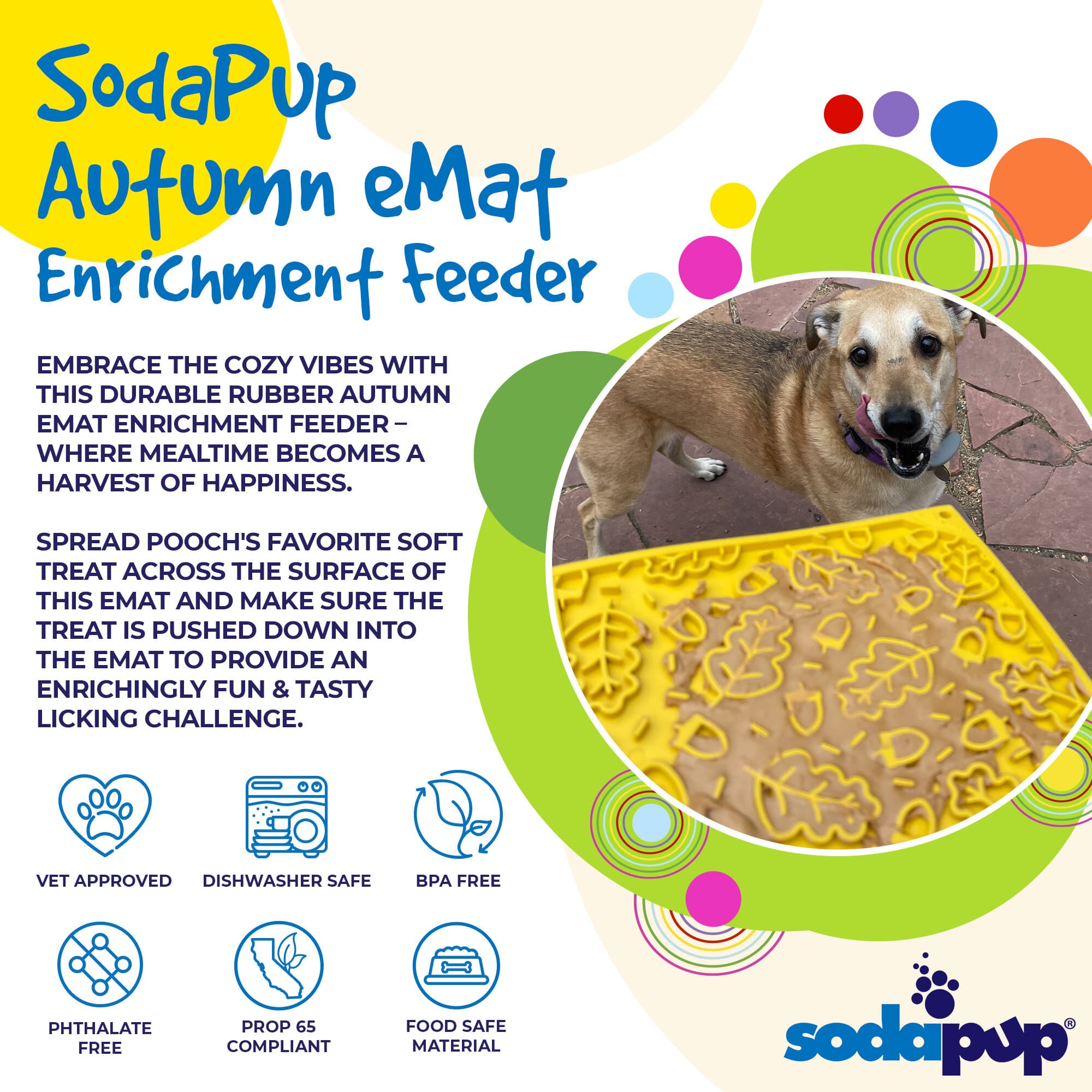 Autumn eMat - Enrichment Lick Mat For Dogs and Cats| Fall Leaves Design | SodaPup - BIG FRENCHIES