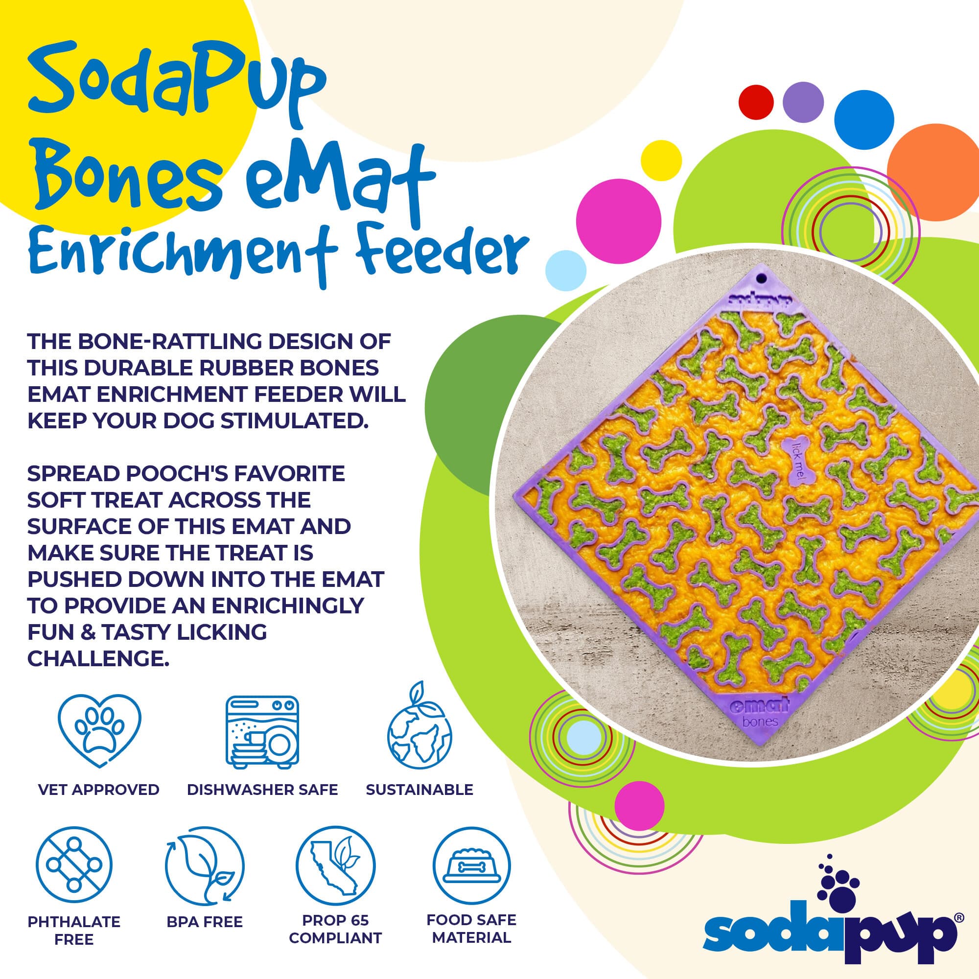 Bones eMat - Enrichment Lick Mat for Dogs and Cats | eMat Enrichment Toy for Anxiety Relief | SodaPup - BIG FRENCHIES