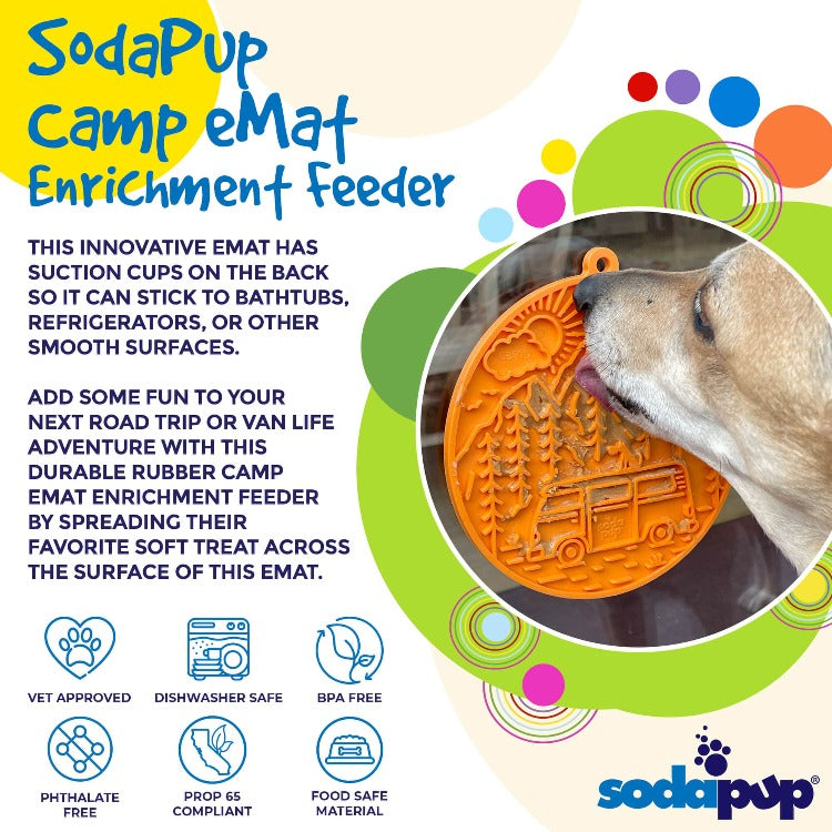 Camp eMat - Enrichment Lick Mat For Dogs and Cats - with Suction Cups | Retro Van Design | USA Made - BIG FRENCHIES