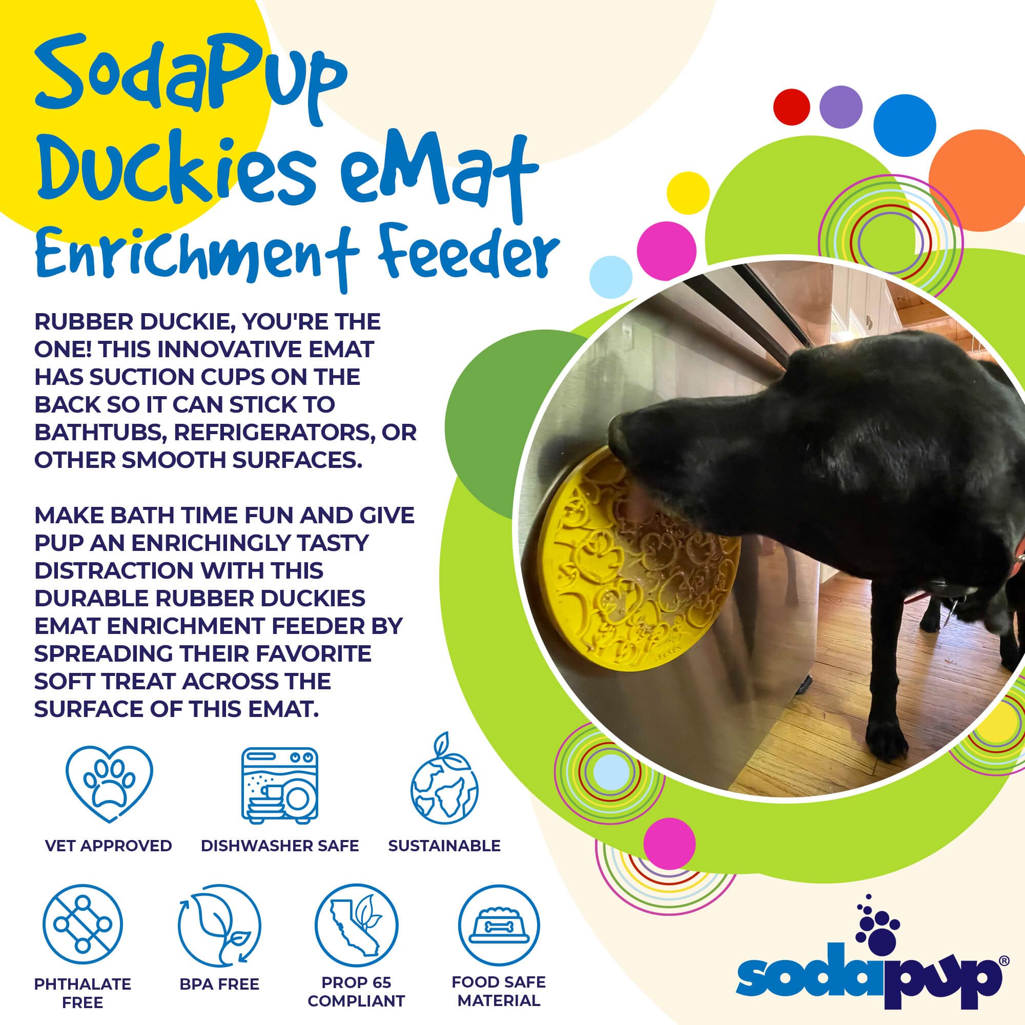 Rubber Duckies emat - Enrichment Lick Mat for Dogs and Cats - with Suction Cups | Bath Time Design | SodaPup USA Made - BIG FRENCHIES