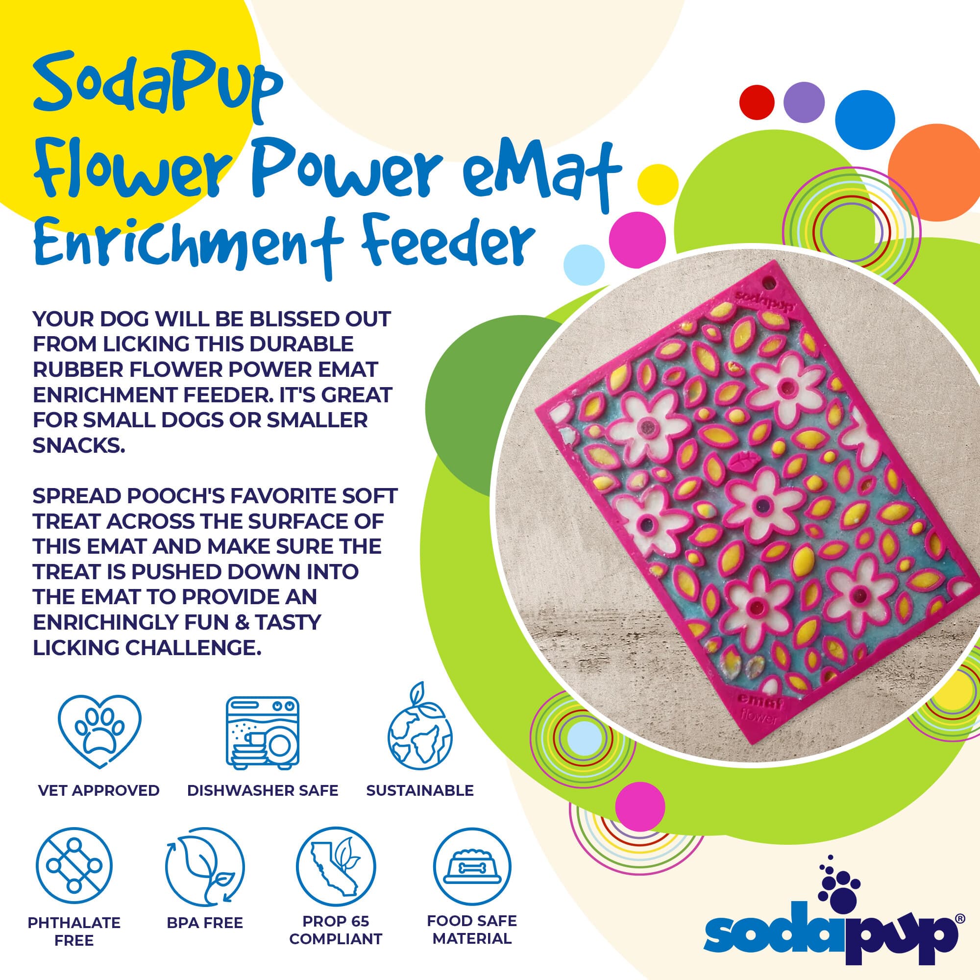 Flower Power emat - Enrichment Lick Mat for Dogs and Cats | Flower Design | USA Made - BIG FRENCHIES