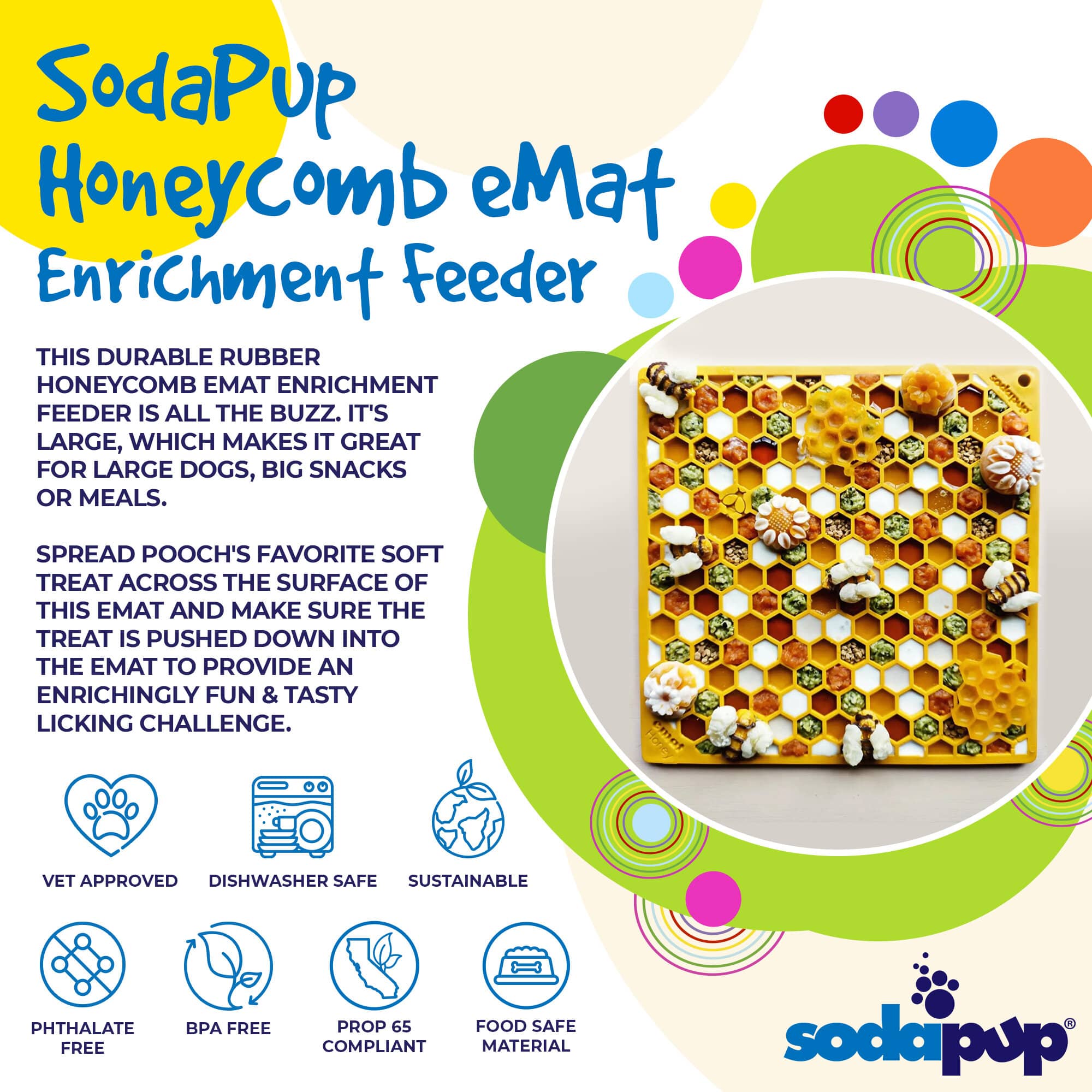Honeycomb eMat - Enrichment Lick Mat for Dogs and Cats | eMat Enrichment Toy for Anxiety Relief | SodaPup - BIG FRENCHIES