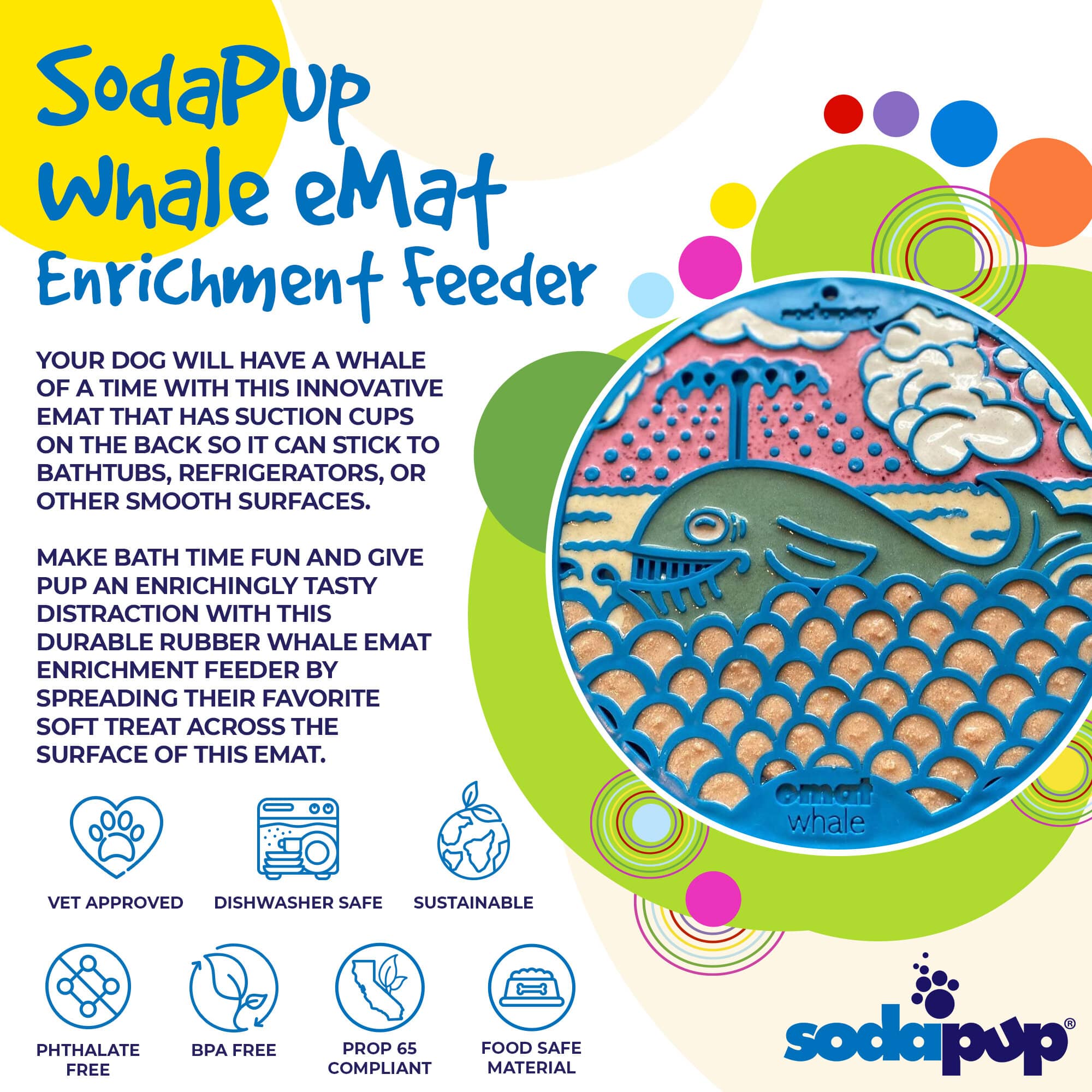 Whale eMat - Enrichment Lick Mat for Dogs and Cats - with Suction Cups | Whale Design | USA Made - BIG FRENCHIES