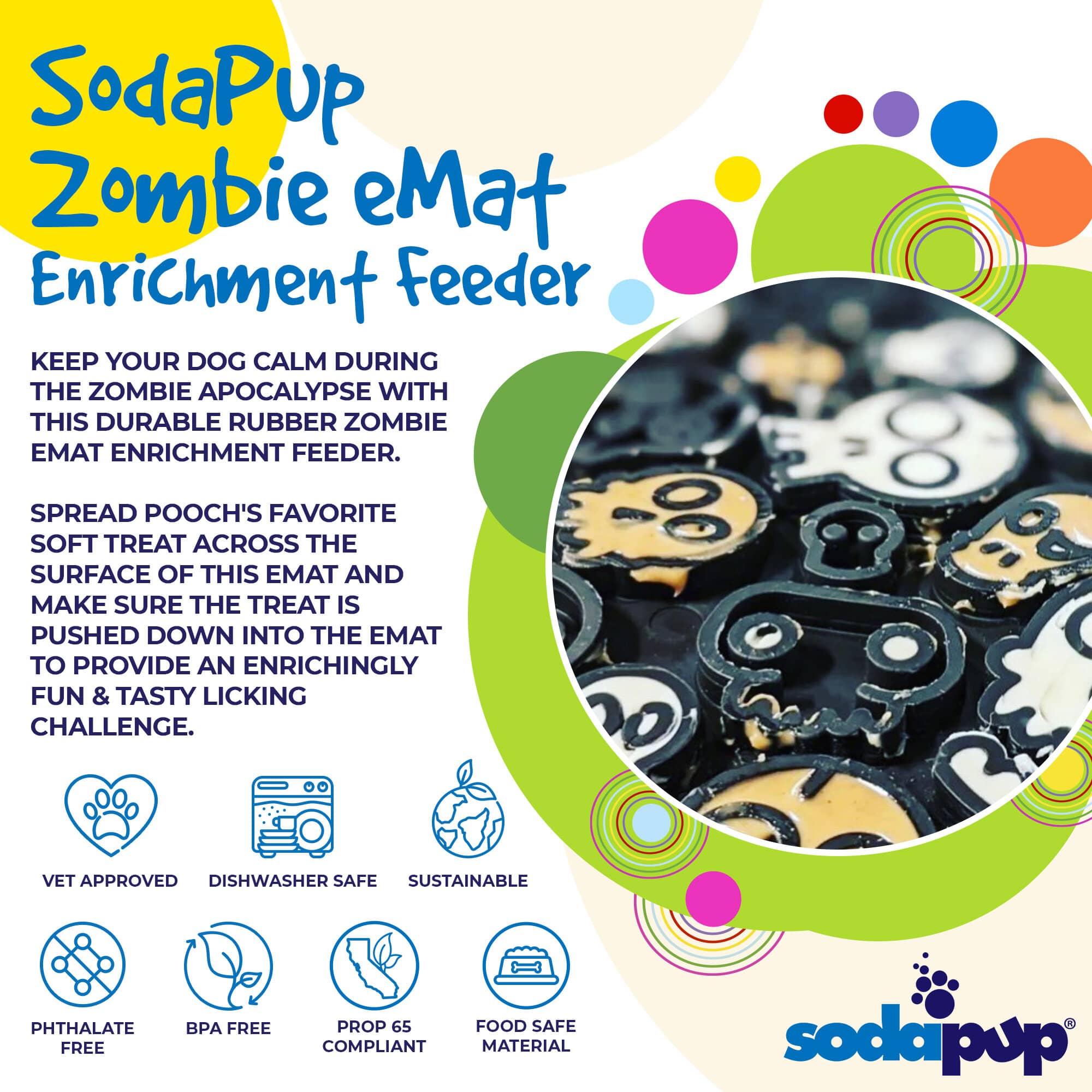 Zombie eMat - Enrichment Lick Mat for Dogs and Cats | Halloween Skull Design | SodaPup - BIG FRENCHIES