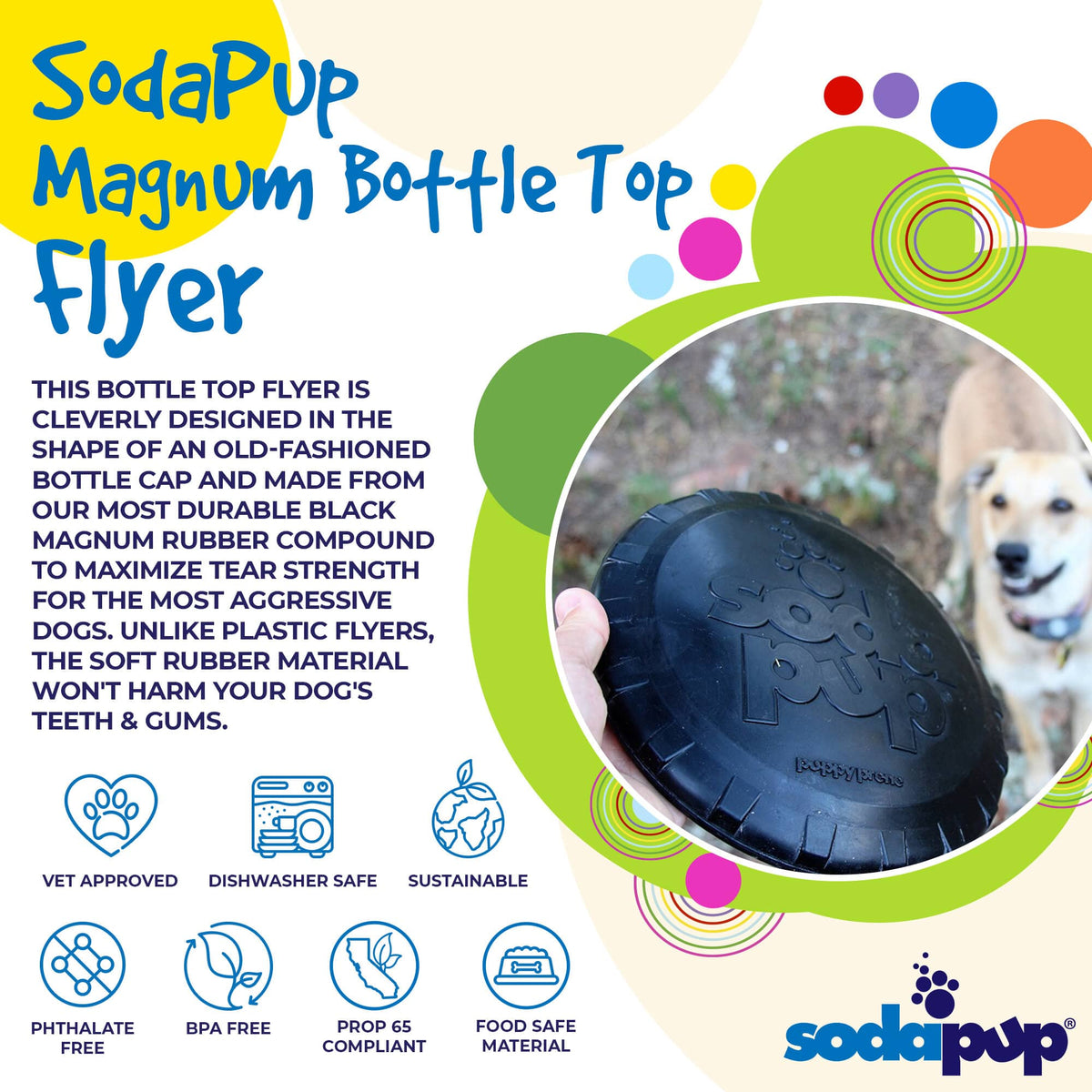 Magnum Bottle Top Flyer Rubber Frisbee for Heavy Chewers | Large | USA Made - BIG FRENCHIES