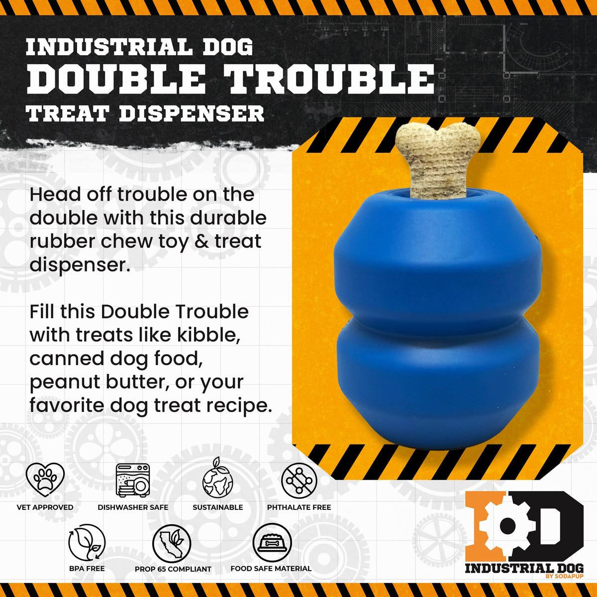Double Trouble Dog Toy - Dual Chamber Treat Dispenser for Large Dogs | USA Made - BIG FRENCHIES