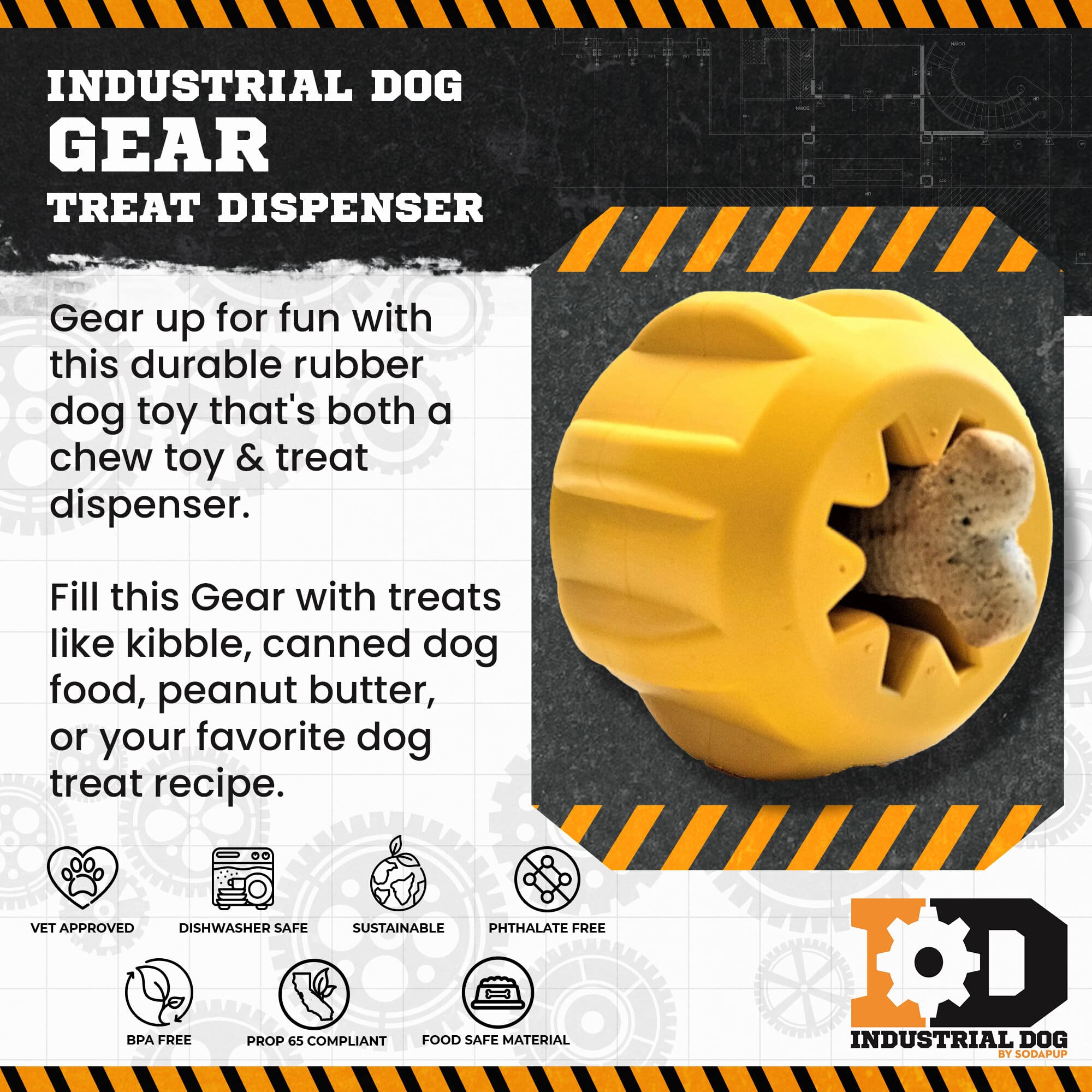 Gear eDispenser - Durable Rubber Yak Chew Holder & Treat Pocket | USA Made - BIG FRENCHIES