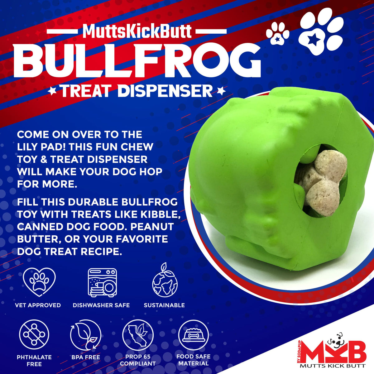 Bull Frog Dog Chew Toy & Treat Dispenser - USA Made | SodaPup - BIG FRENCHIES