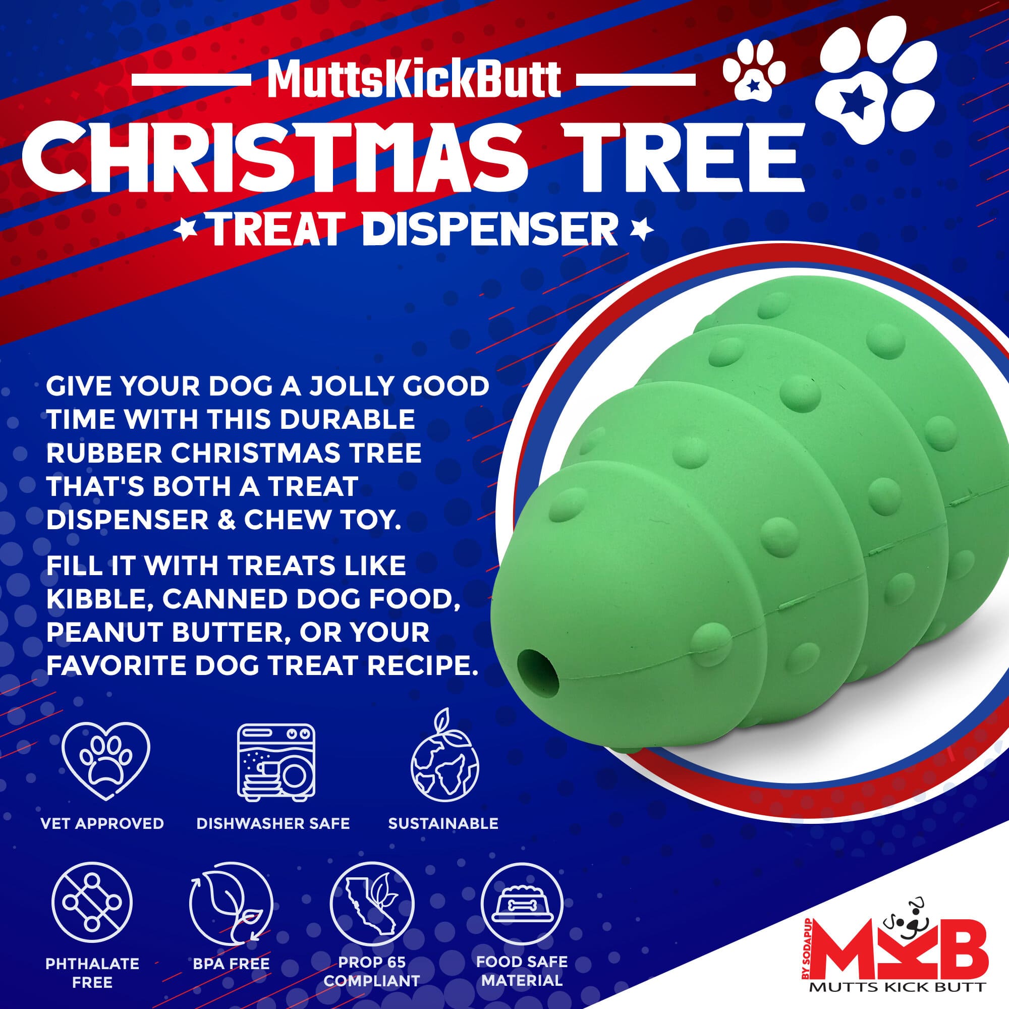 Christmas Tree Dog Toy - Durable Rubber Chew Toy for Large Dogs | USA Made - BIG FRENCHIES