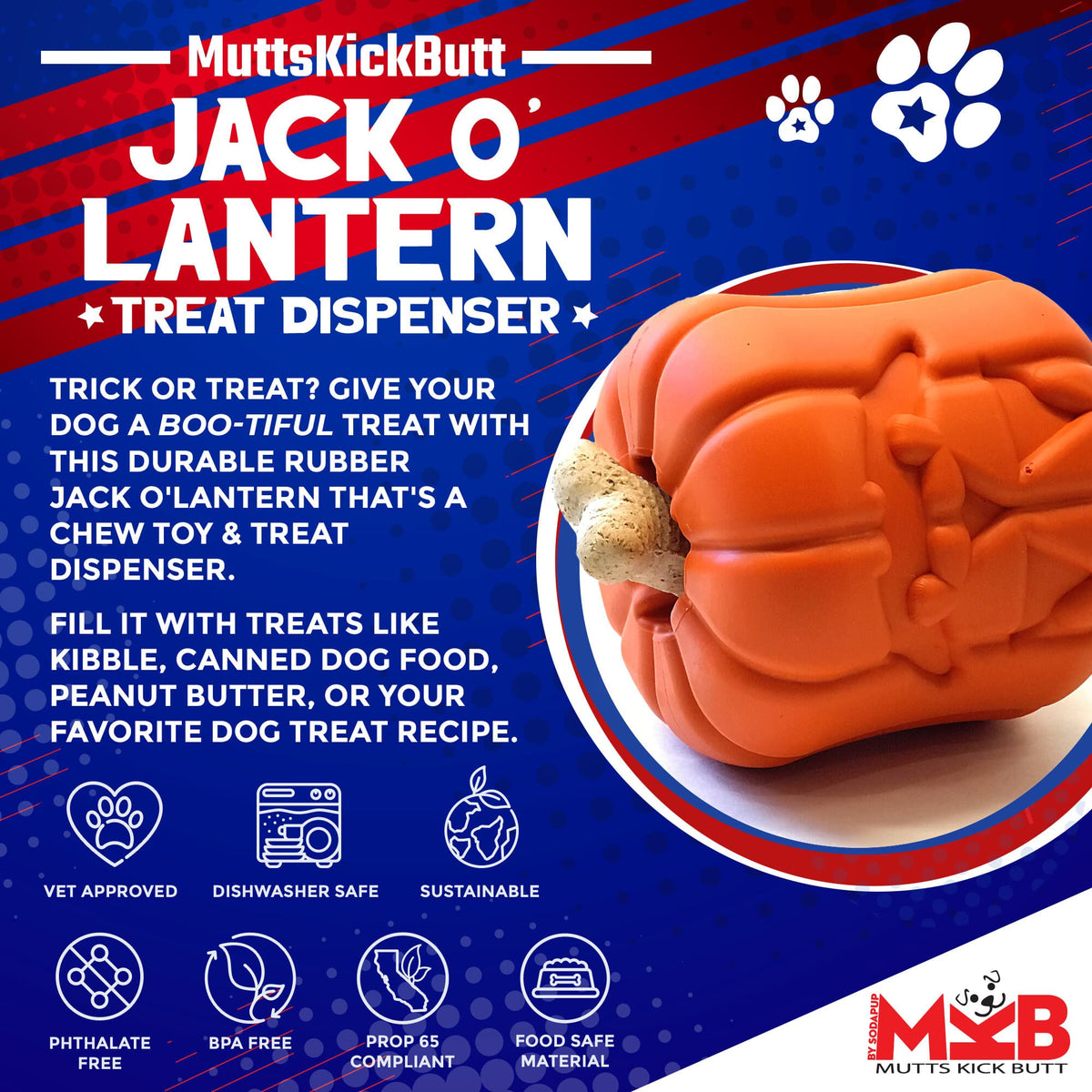 Jack O' Lantern Dog Toy - Durable Halloween Chew Toy for Large Dogs | USA Made - BIG FRENCHIES