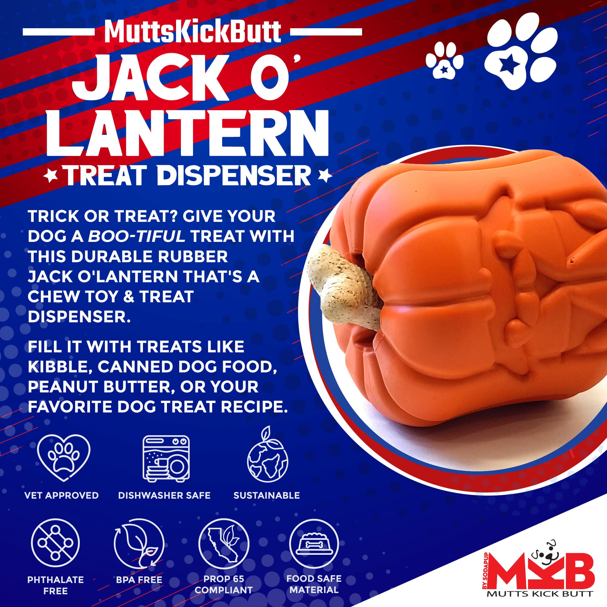 Jack O' Lantern Dog Toy - Durable Halloween Chew Toy for Large Dogs | USA Made - BIG FRENCHIES