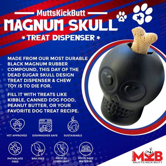 Magnum Sugar Skull Dog Chew Toy & Treat Dispenser - USA Made | SodaPup