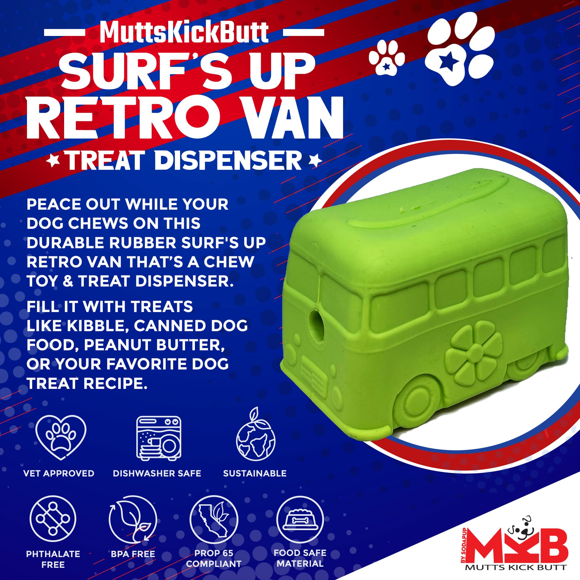 Surf's Up! Retro Van Dog Toy - Durable Chew Toy for Large Dogs | USA Made - BIG FRENCHIES