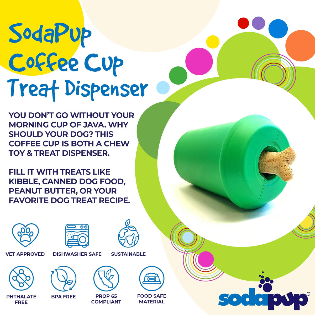 Coffee Cup Rubber Dog Chew Toy for Power Chewers | Treat Dispenser | USA Made - BIG FRENCHIES