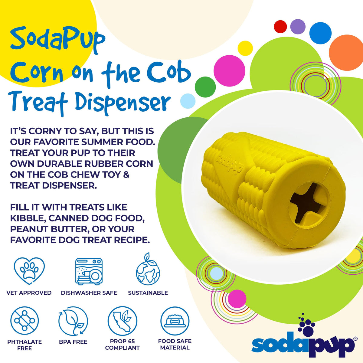 Corn on the Cob Dog Toy - Durable Rubber Treat Dispenser | USA Made - BIG FRENCHIES