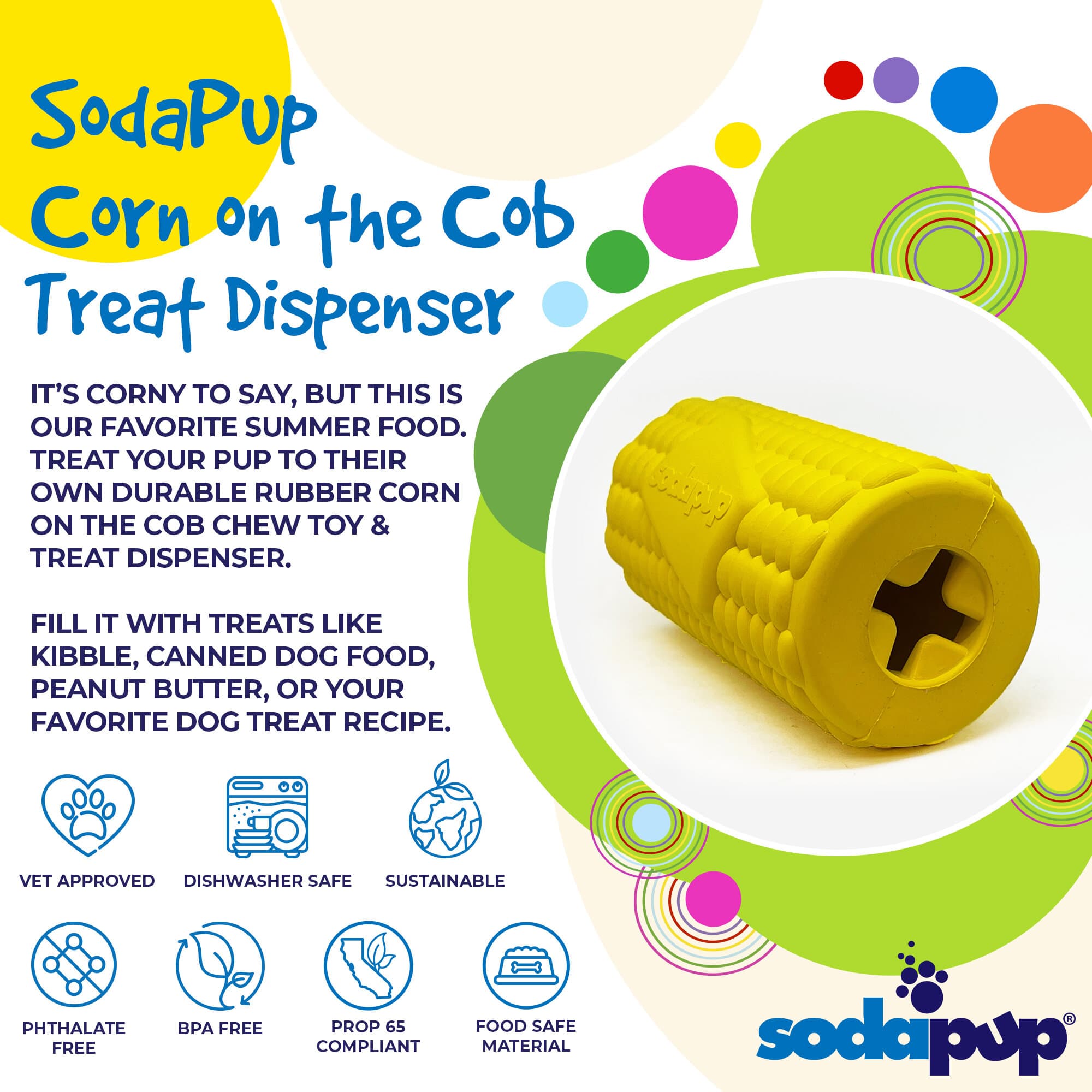 Corn on the Cob Dog Toy - Durable Rubber Treat Dispenser | USA Made - BIG FRENCHIES