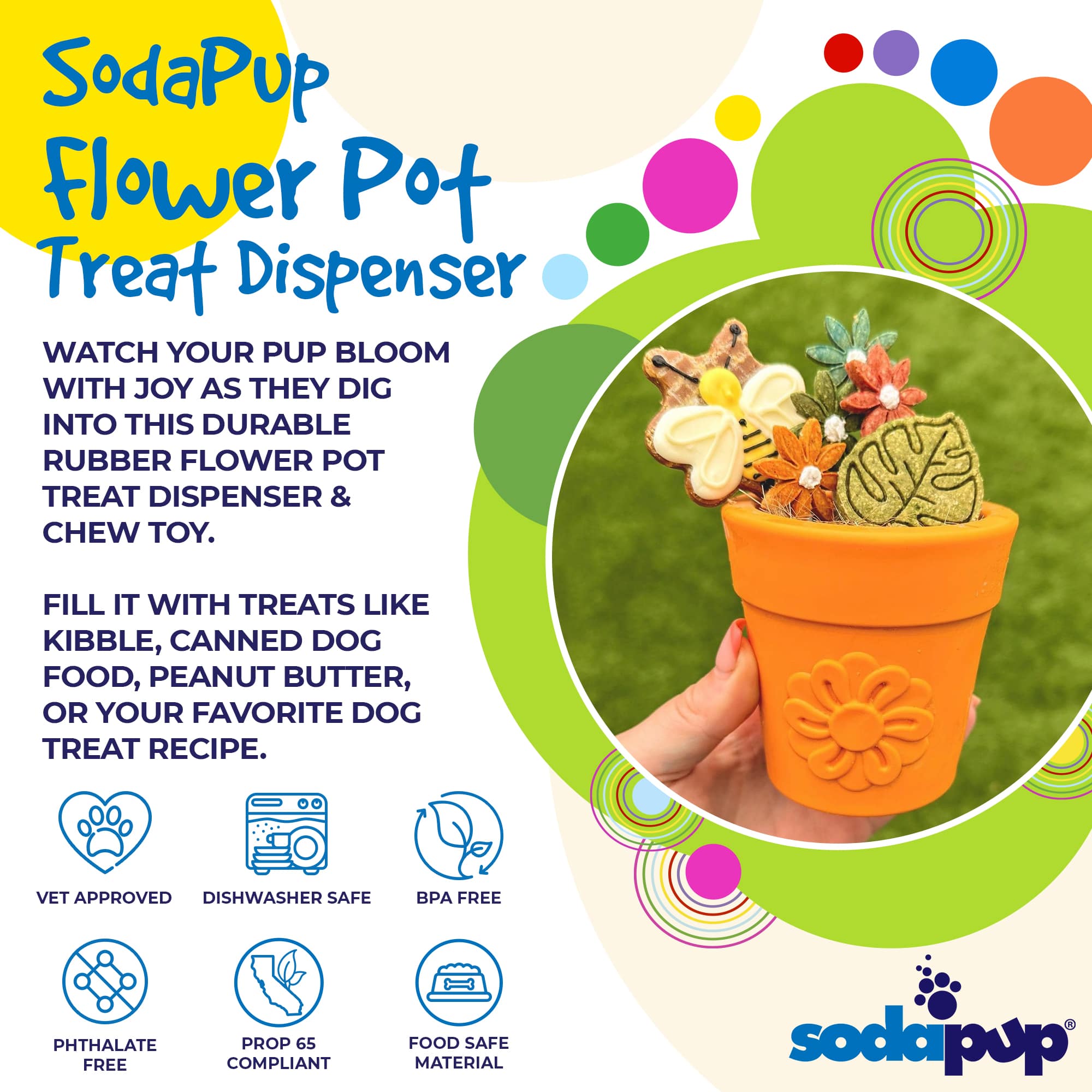Large Flower Pot eCup Dog Treat Dispenser | Durable USA-Made Enrichment Toy | SodaPup - BIG FRENCHIES