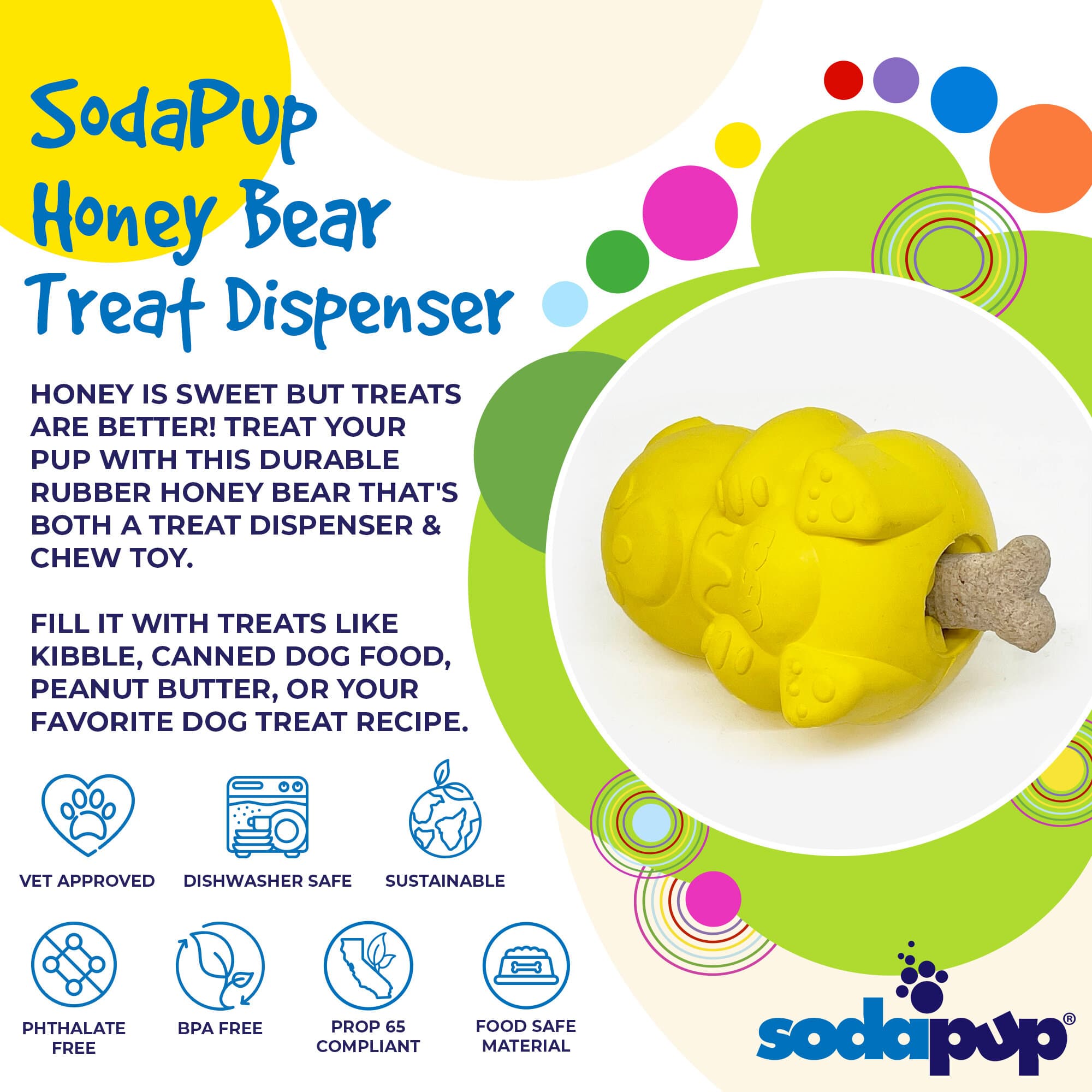 Honey Bear eDispenser - Durable Rubber Treat Dispenser for Dogs | USA Made - BIG FRENCHIES