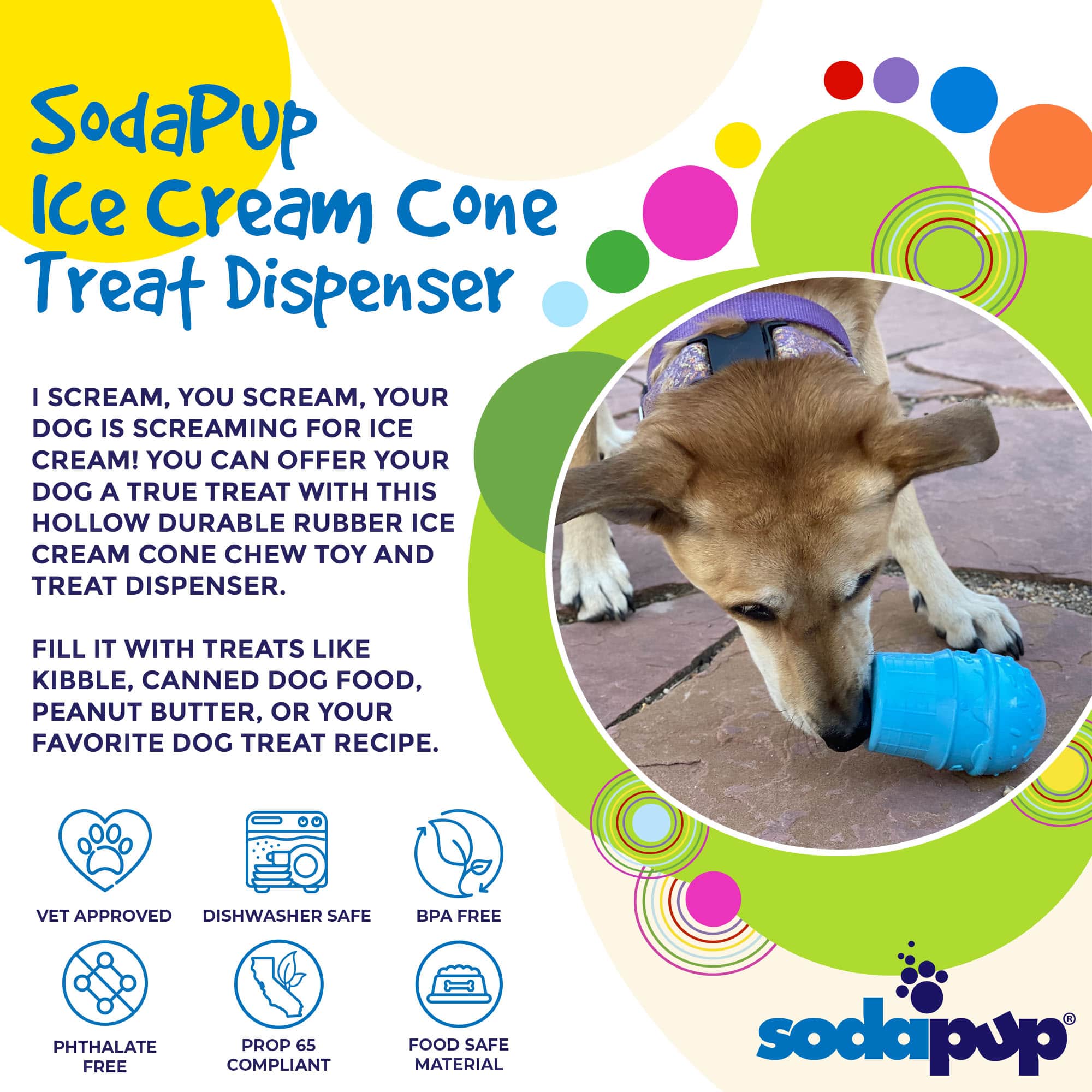 Ice Cream Cone Rubber Dog Chew Toy for Power Chewers | USA Made | SodaPup - BIG FRENCHIES
