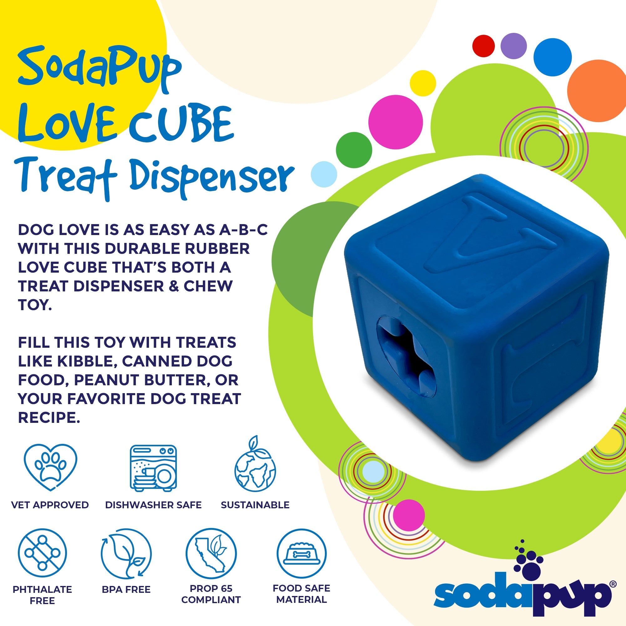 Love Cube eDispenser - Durable Rubber Chew Toy & Treat Dispenser | USA Made - BIG FRENCHIES