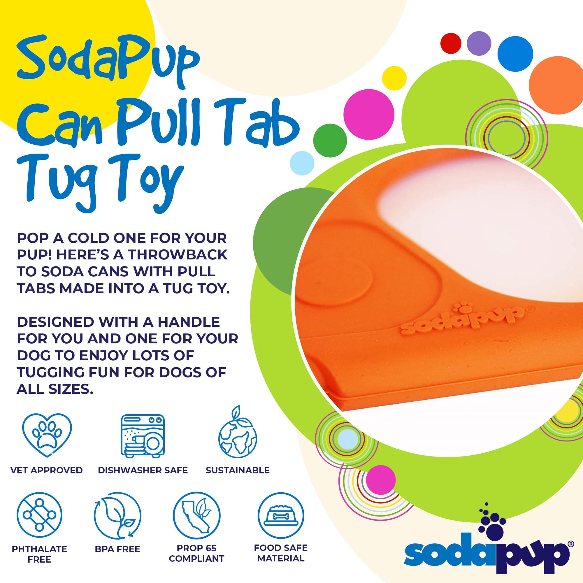 Pop Top Rubber Tug Toy for Interactive Play | Heavy Chewers | USA Made | SodaPup - BIG FRENCHIES
