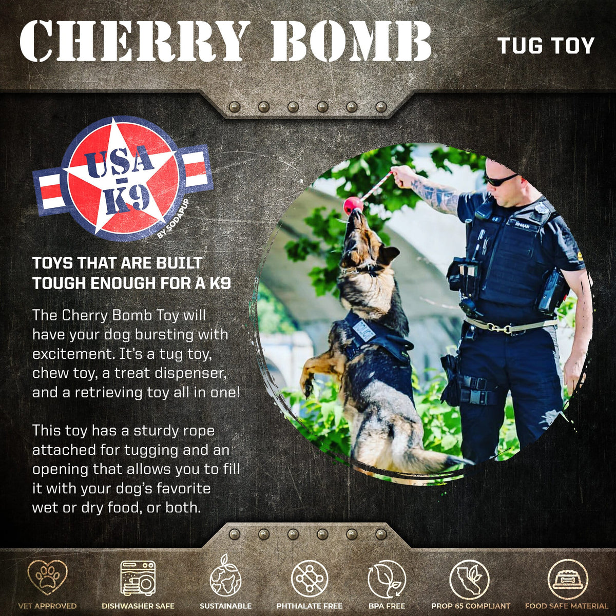 USA-K9 Cherry Bomb Rubber Dog Chew Toy | K9 Handler Reward Toy | Blue | USA Made - BIG FRENCHIES
