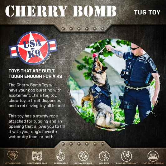 USA-K9 Cherry Bomb Rubber Dog Chew Toy | K9 Handler Reward Toy | Blue | USA Made - BIG FRENCHIES