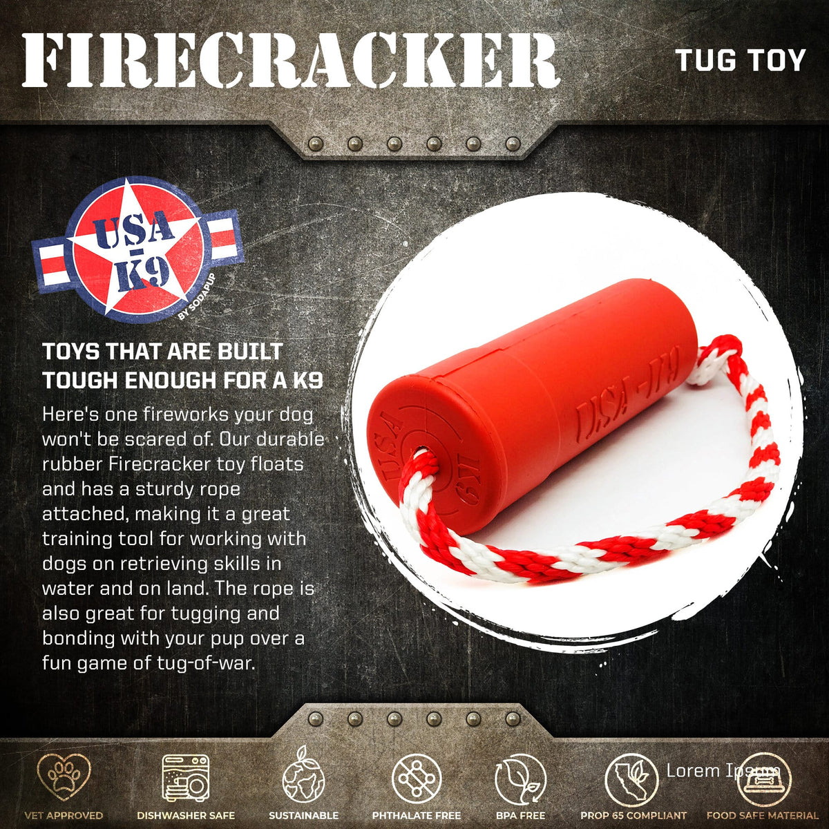 USA-K9 Firecracker Floating Training Dummy | K9 Handler Reward Toy | Red | USA Made - BIG FRENCHIES