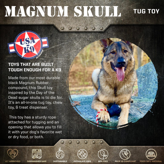 USA-K9 Magnum Skull - Black Magnum Rubber Chew Toy for Extreme Chewers | USA Made - BIG FRENCHIES