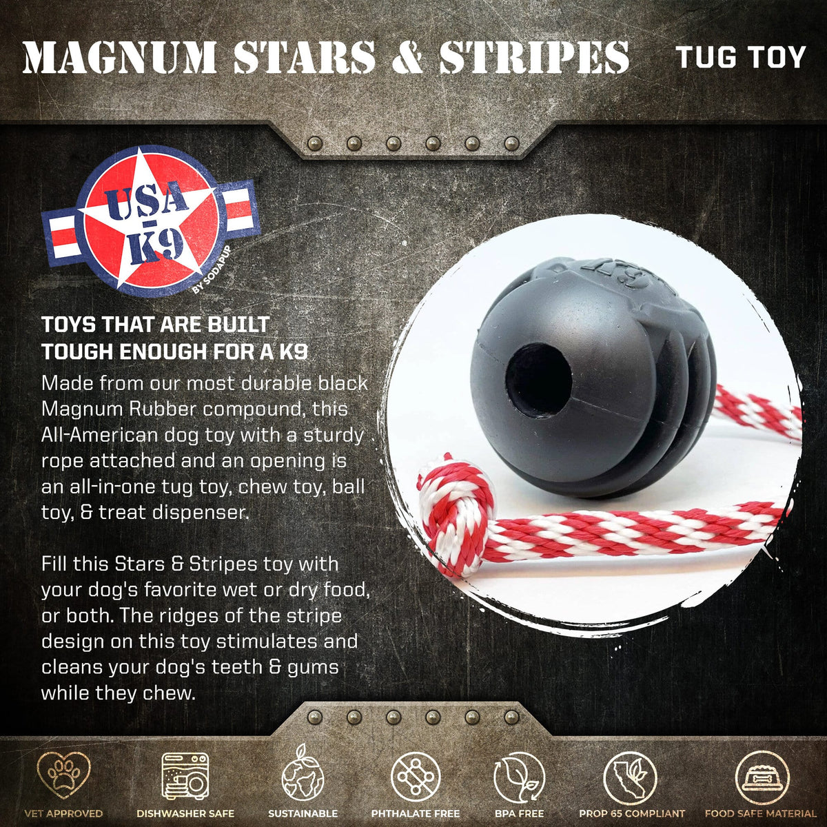 USA-K9 Magnum Stars and Stripes Rubber Dog Toy | K9 Handler Reward Toy | USA Made - BIG FRENCHIES