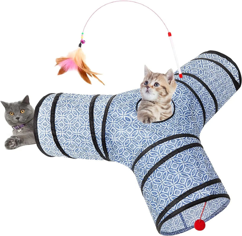 3-Way Collapsible Tunnel Cat Toy with Ball & Peek Hole for Indoor Cats & Kittens-Pet Toys-BIG FRENCHIES-Wags & Whiskers Pet Supply